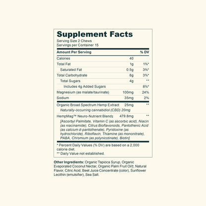 chill out chew | vegan cbd chew supplement facts  | Prima
